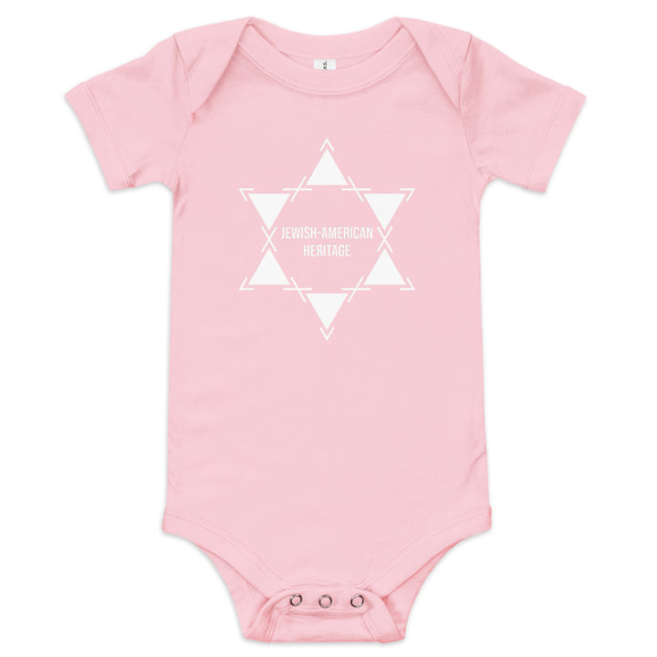 Jewish American Heritage Jewish pride kids baby short sleeve one piece in Pink - flat lay