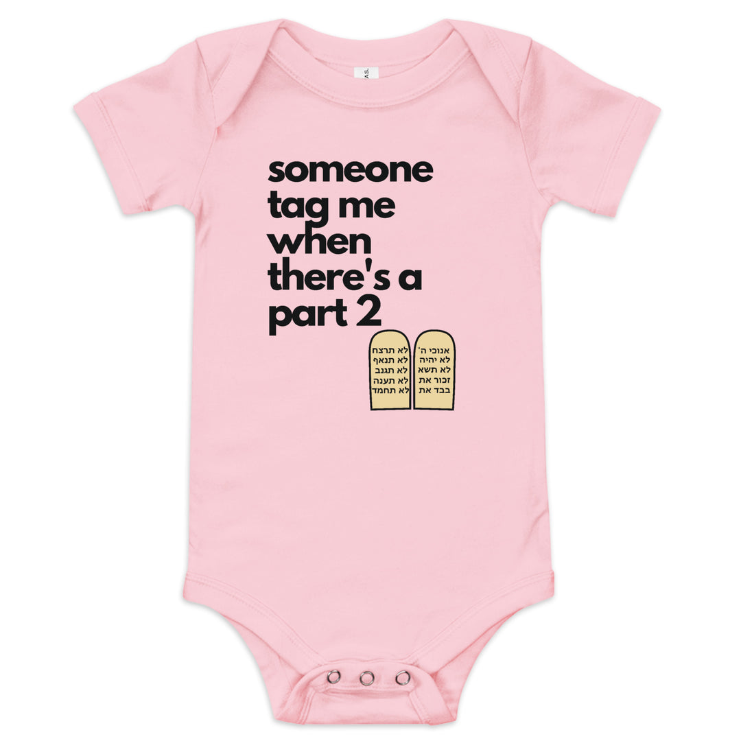 Someone Tag Me Jewish pride kids baby short sleeve one piece in Pink - detail view