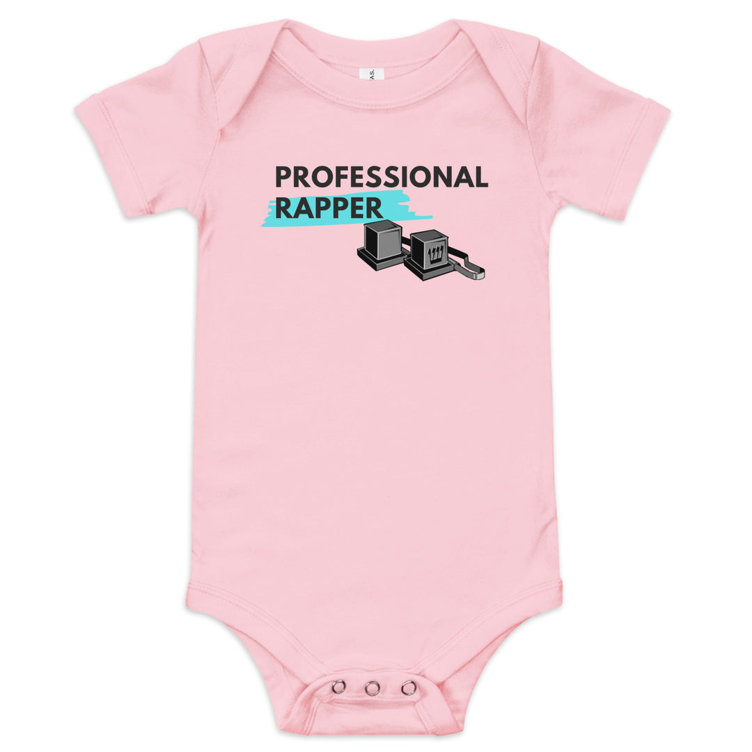 Professional Rapper Jewish pride kids baby short sleeve one piece in Pink - front view