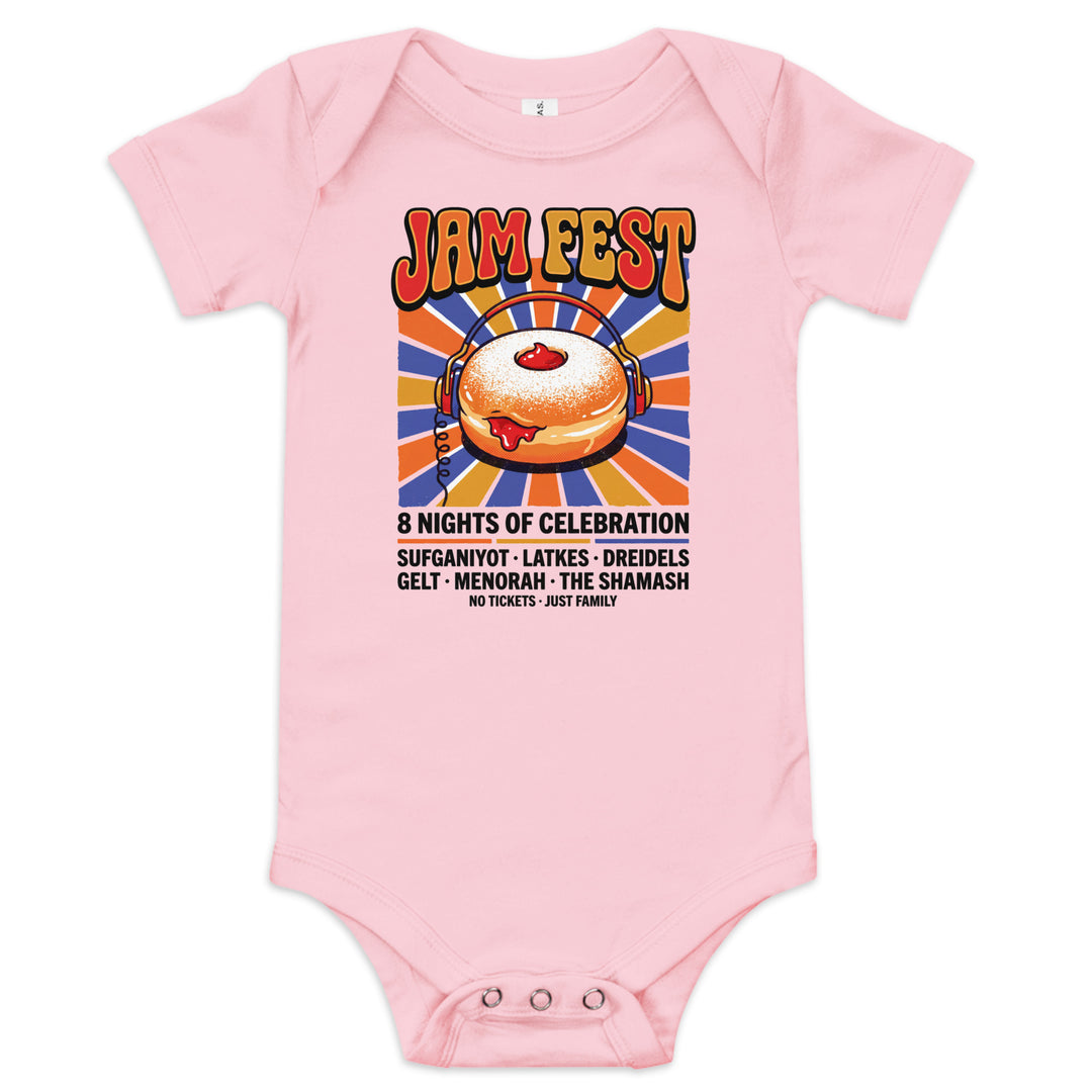 Jam Fest 8 Nights Jewish pride kids baby short sleeve one piece in Pink - detail view
