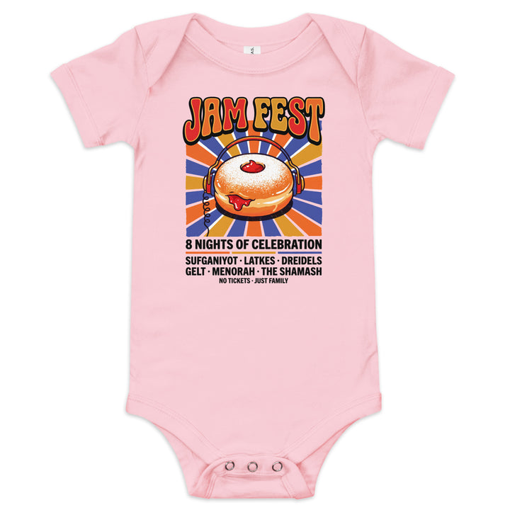 Jam Fest 8 Nights Jewish pride kids baby short sleeve one piece in Pink - detail view
