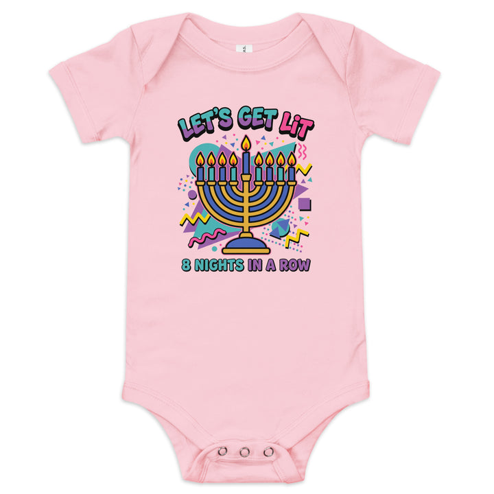 Lets Get Lit 90s Jewish pride kids baby short sleeve one piece in Pink - detail view
