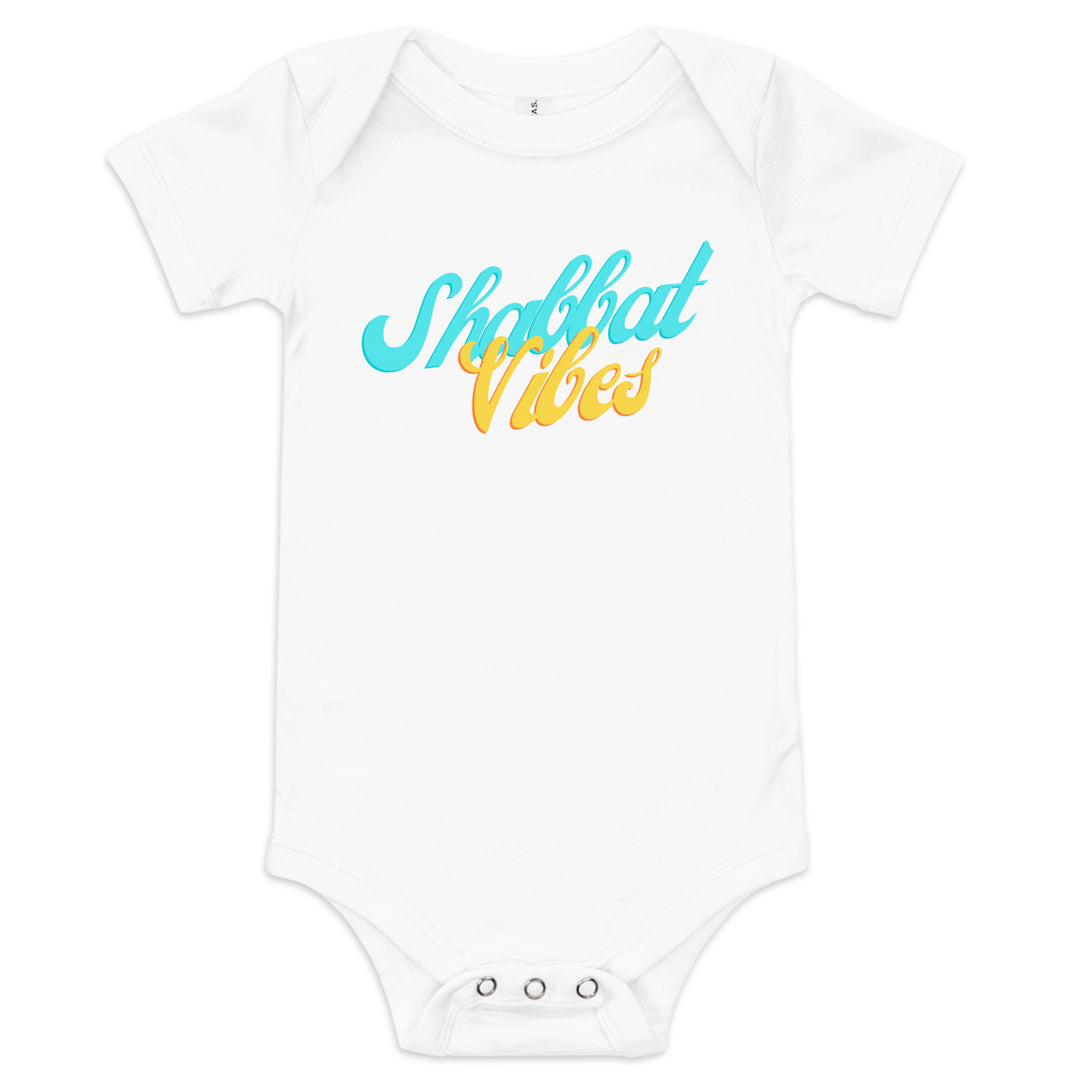 Shabbat Vibes Jewish pride kids baby short sleeve one piece in White - side view