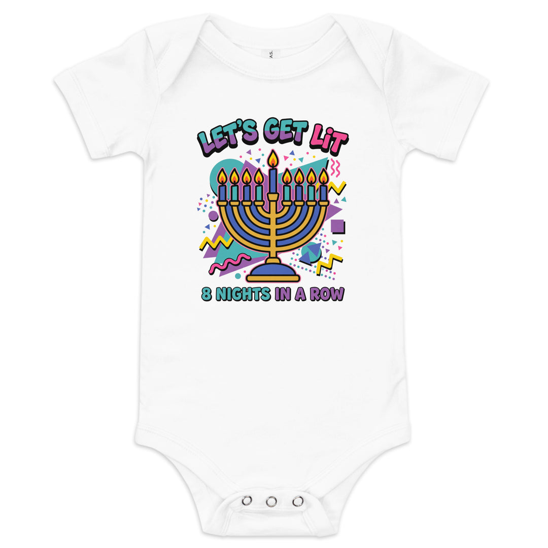 Lets Get Lit 90s Jewish pride kids baby short sleeve one piece in White - flat lay