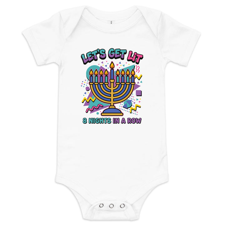 Lets Get Lit 90s Jewish pride kids baby short sleeve one piece in White - flat lay