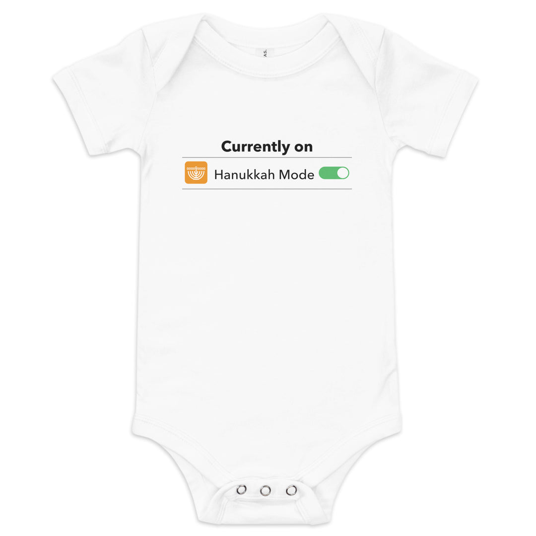 Hanukkah Mode Jewish pride kids baby short sleeve one piece in White - front view