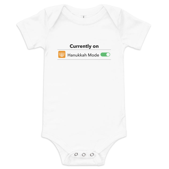 Hanukkah Mode Jewish pride kids baby short sleeve one piece in White - front view
