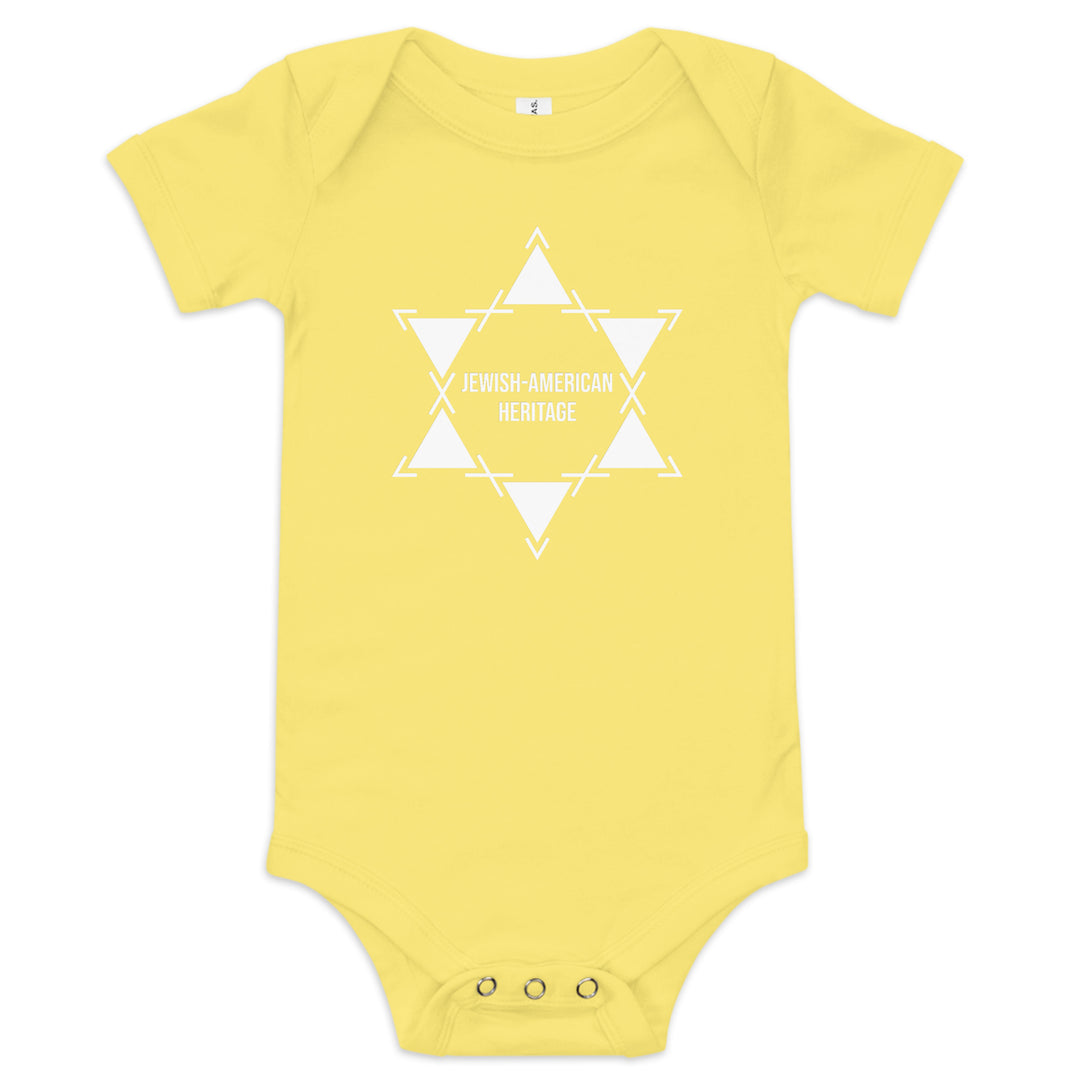 Jewish American Heritage Jewish pride kids baby short sleeve one piece in Yellow - lifestyle shot