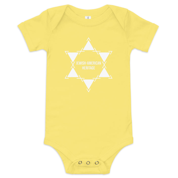 Jewish American Heritage Jewish pride kids baby short sleeve one piece in Yellow - lifestyle shot