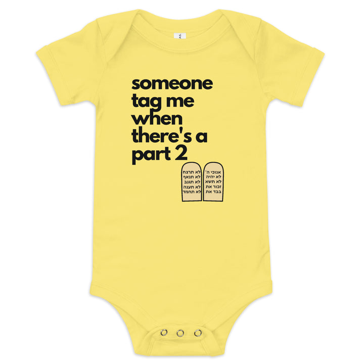 Someone Tag Me Jewish pride kids baby short sleeve one piece in Yellow - close-up