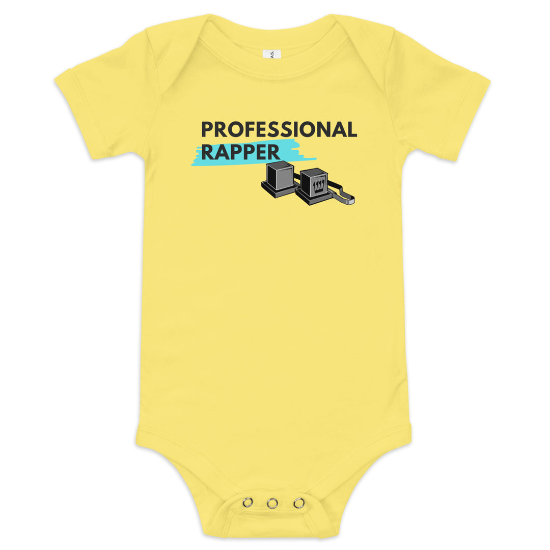 Professional Rapper Jewish pride kids baby short sleeve one piece in Yellow - close-up