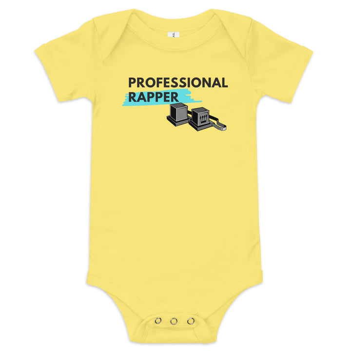 Professional Rapper Jewish pride kids baby short sleeve one piece in Yellow - close-up