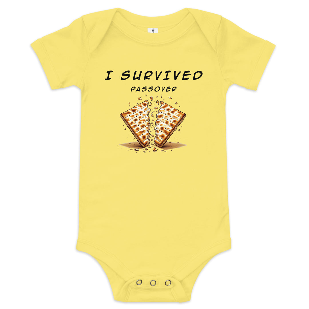 Passover Jewish pride kids baby short sleeve one piece in Yellow - front view