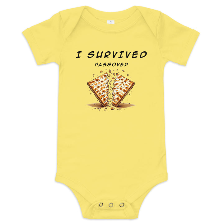 Passover Jewish pride kids baby short sleeve one piece in Yellow - front view