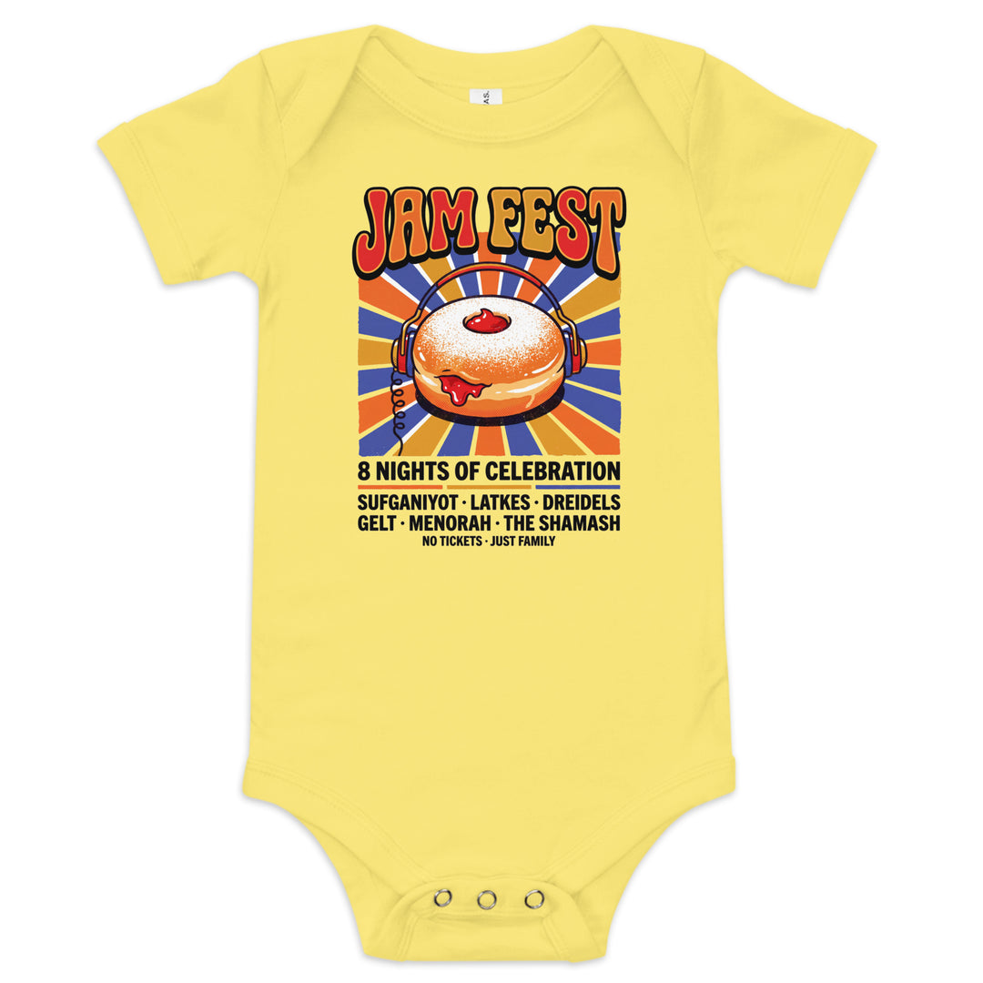 Jam Fest 8 Nights Jewish pride kids baby short sleeve one piece in Yellow - close-up