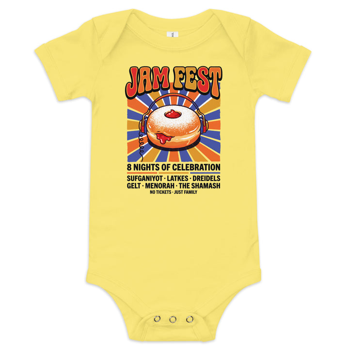 Jam Fest 8 Nights Jewish pride kids baby short sleeve one piece in Yellow - close-up
