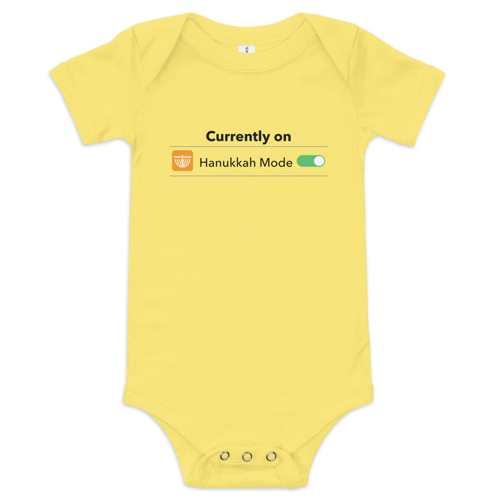 Hanukkah Mode Jewish pride kids baby short sleeve one piece in Yellow - flat lay