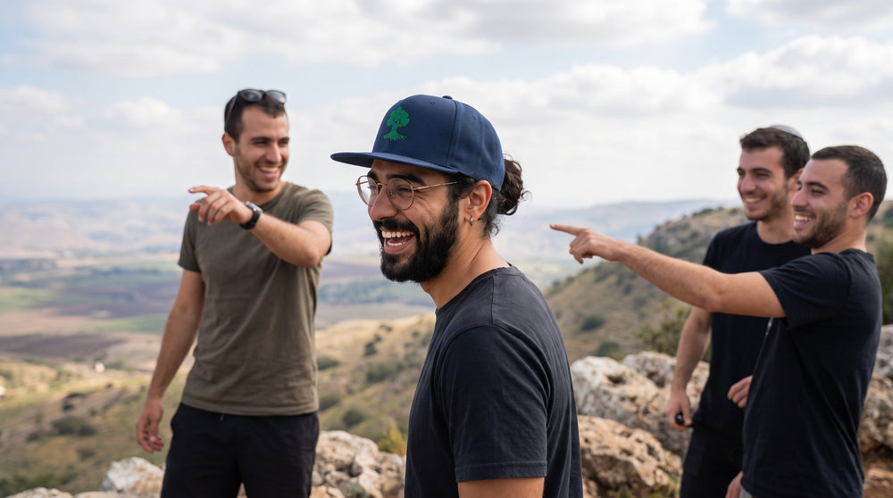 Golani classic snapback hat worn by a man at a viewpoint on the Golan Heights – MoT Member of the Tribe