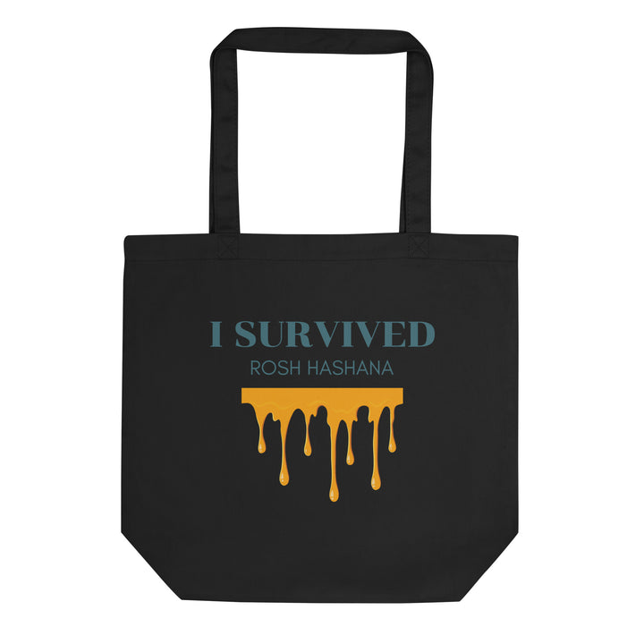 I Survived Rosh HaShana Jewish pride organic tote bag in Black - front view