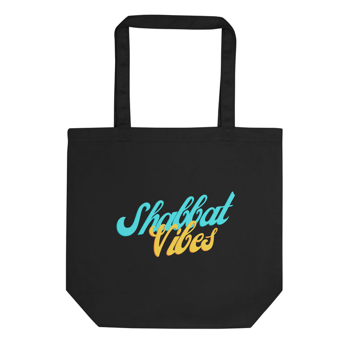 Shabbat Vibes Jewish pride organic tote bag in Black - front view