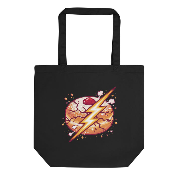Sufganiyah Lightning Jewish pride organic tote bag in Black - front view