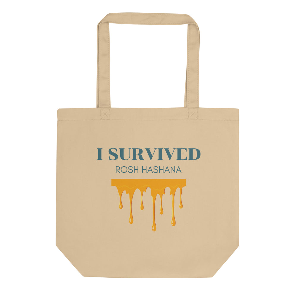 I Survived Rosh HaShana Jewish pride organic tote bag in Oyster - back view
