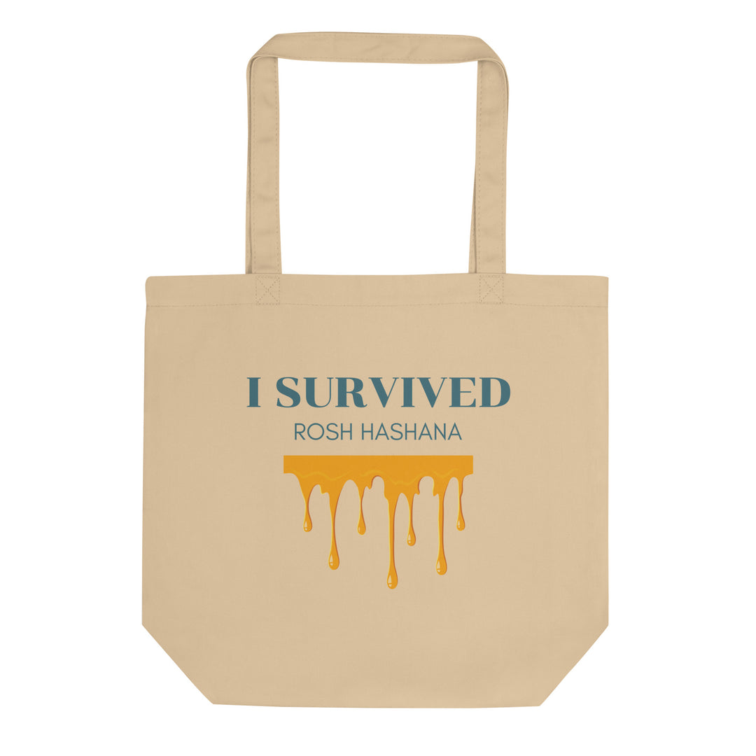 I Survived Rosh HaShana Jewish pride organic tote bag in Oyster - back view