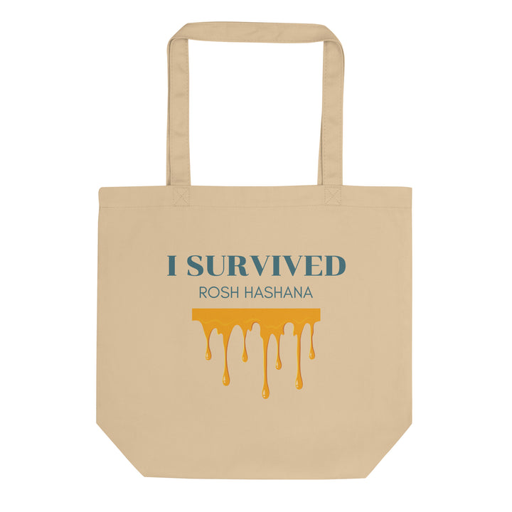 I Survived Rosh HaShana Jewish pride organic tote bag in Oyster - back view