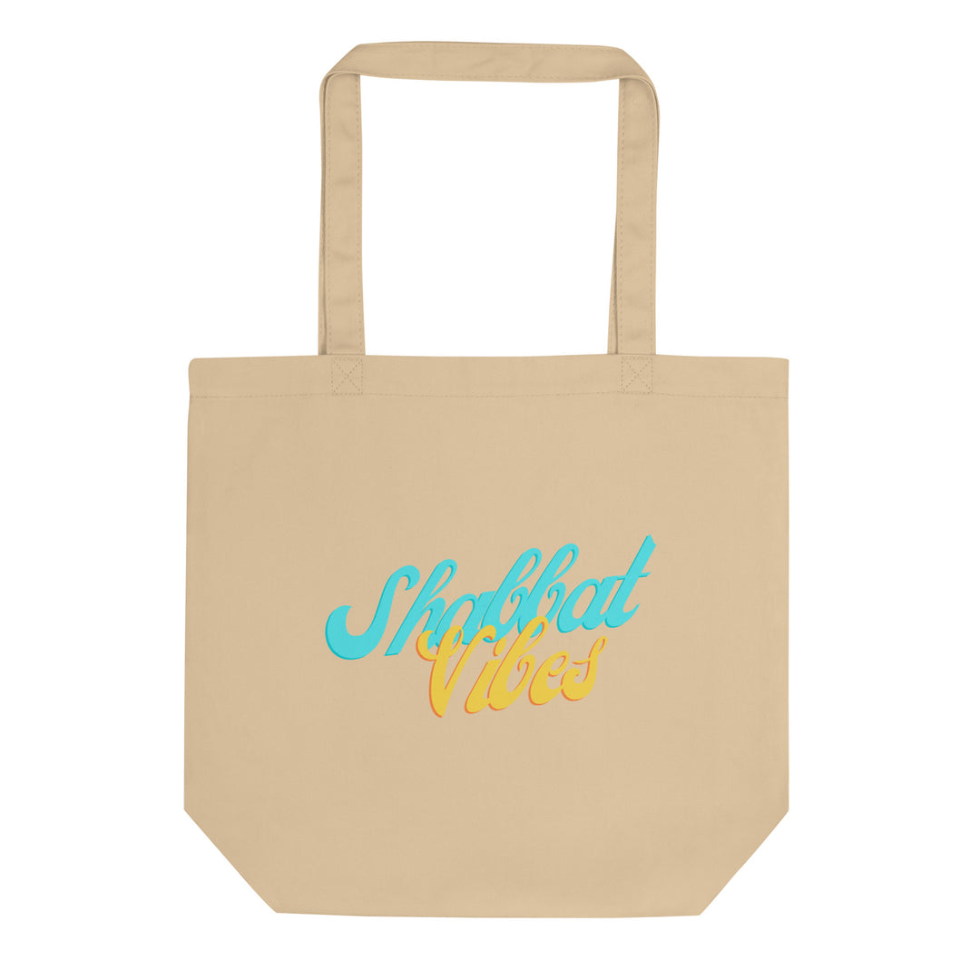 Shabbat Vibes Jewish pride organic tote bag in Oyster - back view