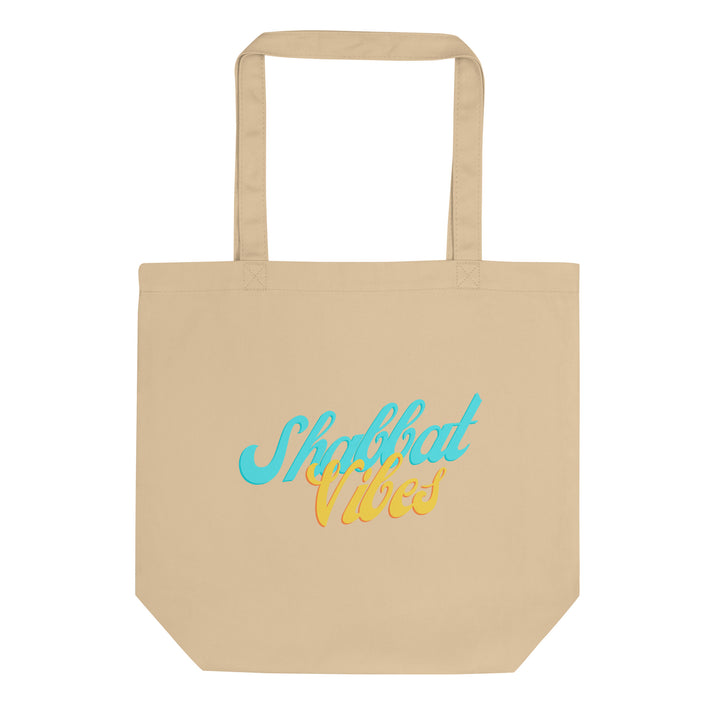 Shabbat Vibes Jewish pride organic tote bag in Oyster - back view
