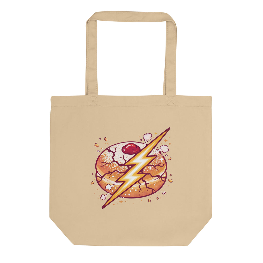 Sufganiyah Lightning Jewish pride organic tote bag in Oyster - back view