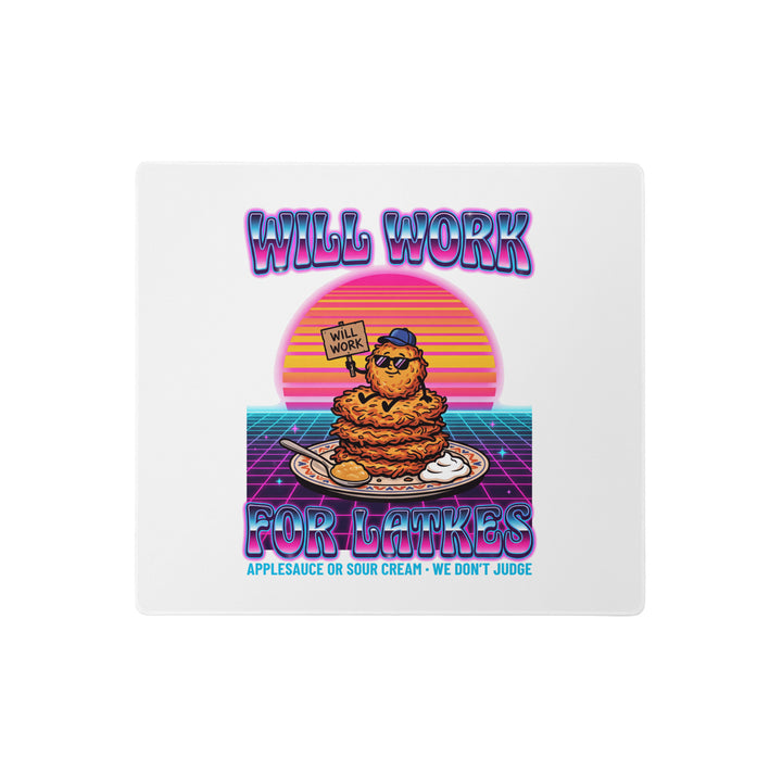 Will Work for Latkes 80s Jewish pride gaming mouse pad - back view