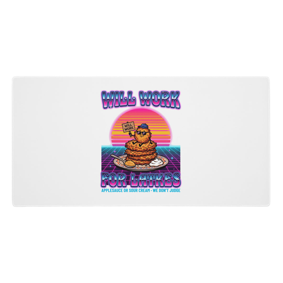 Will Work for Latkes 80s Jewish pride gaming mouse pad - front view