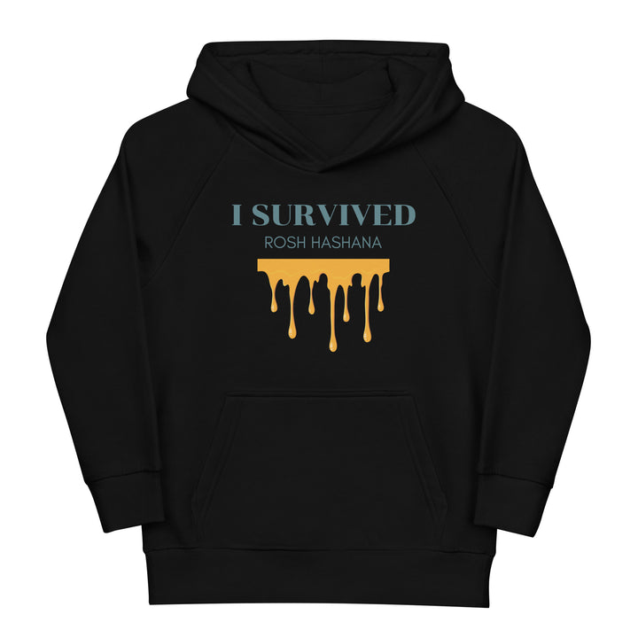 I Survived Rosh HaShana Jewish pride kids organic hoodie in Black - front view
