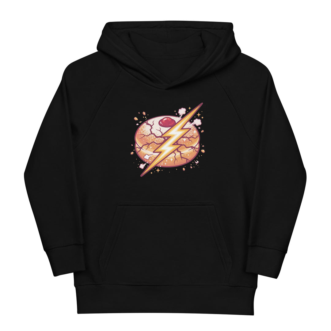 Sufganiyah Lightning Jewish pride kids organic hoodie in Black - front view