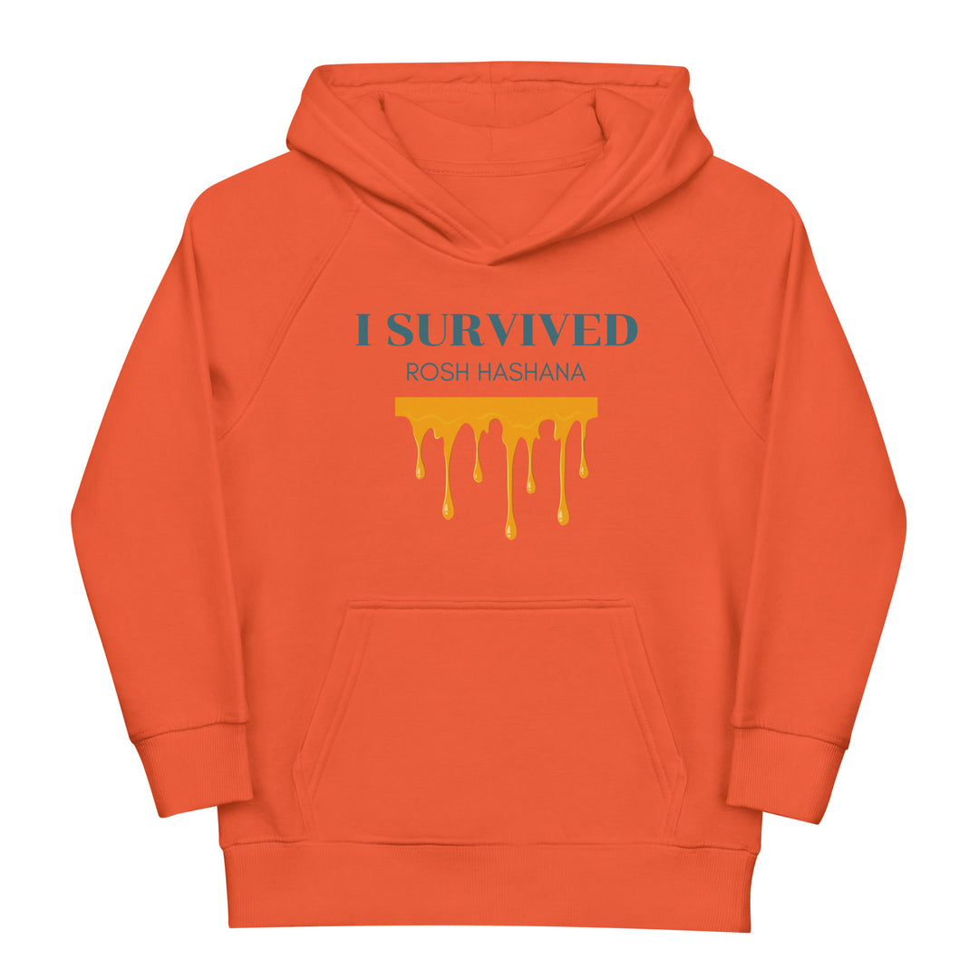 I Survived Rosh HaShana Jewish pride kids organic hoodie in Burnt Orange - detail view