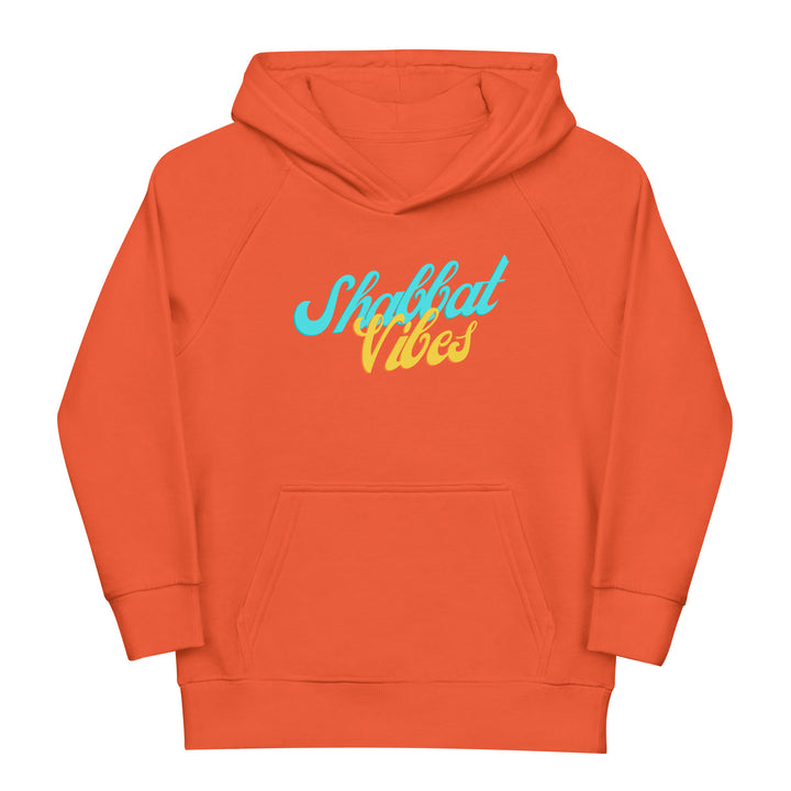 Shabbat Vibes Jewish pride kids organic hoodie in Burnt Orange - detail view