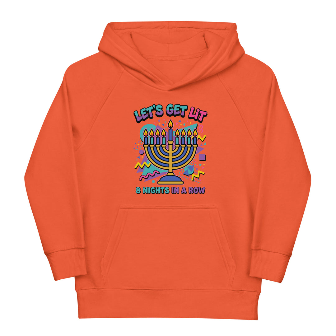 Lets Get Lit 90s Jewish pride kids organic hoodie in Burnt Orange - back view