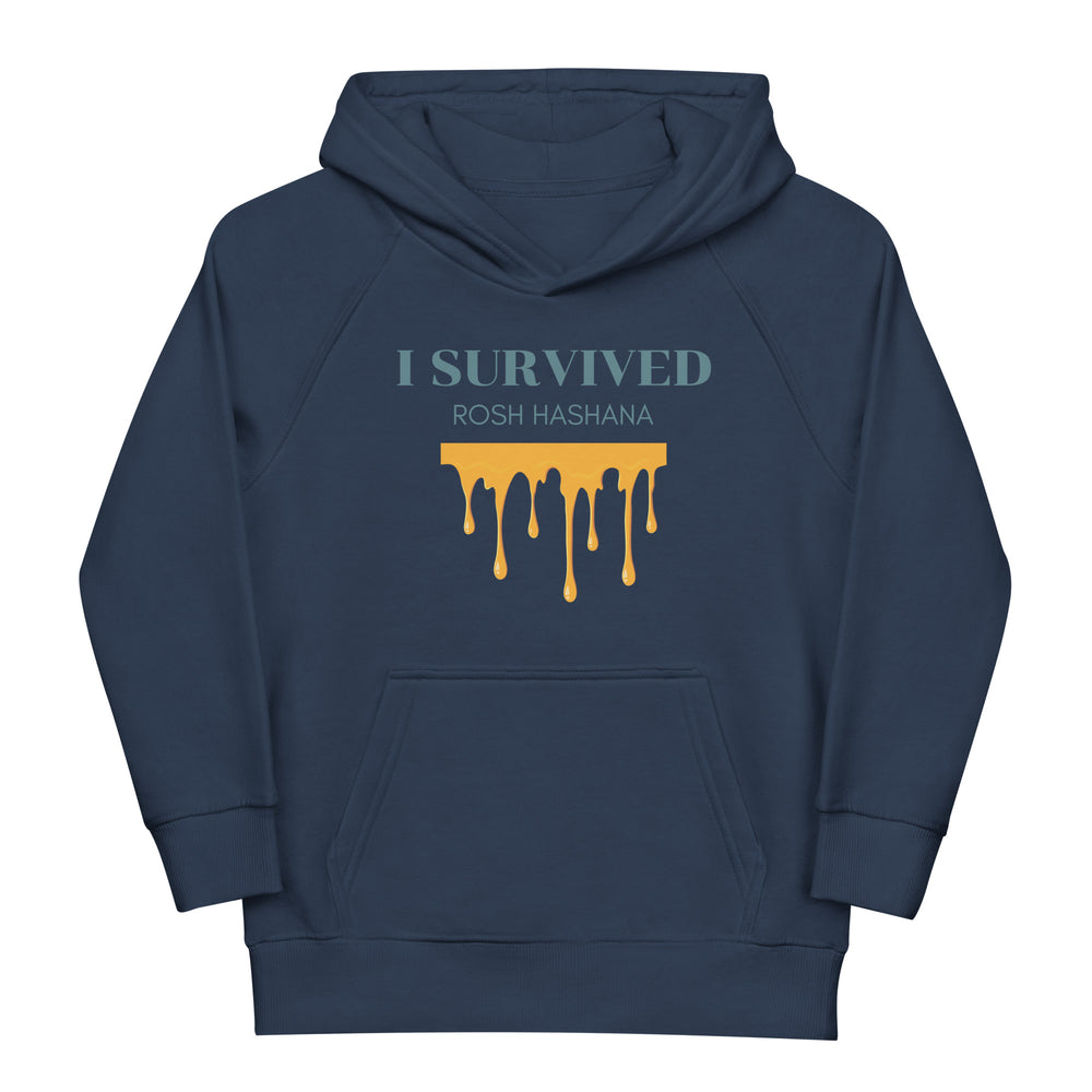 I Survived Rosh HaShana Jewish pride kids organic hoodie in French Navy - back view