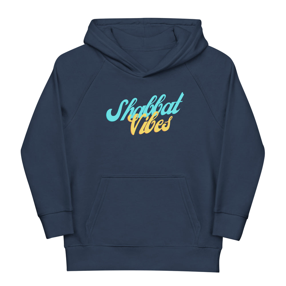 Shabbat Vibes Jewish pride kids organic hoodie in French Navy - back view