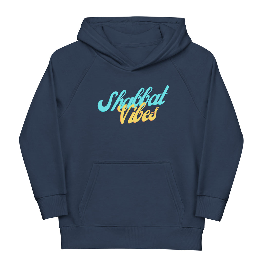 Shabbat Vibes Jewish pride kids organic hoodie in French Navy - back view