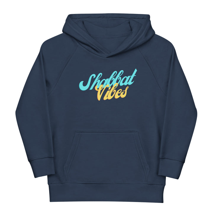 Shabbat Vibes Jewish pride kids organic hoodie in French Navy - back view