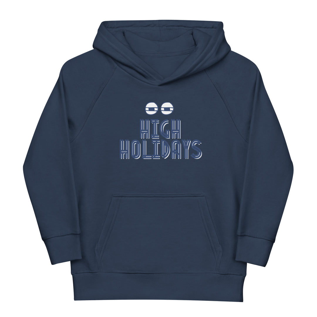 High Holidays Jewish pride kids organic hoodie in French Navy - detail view