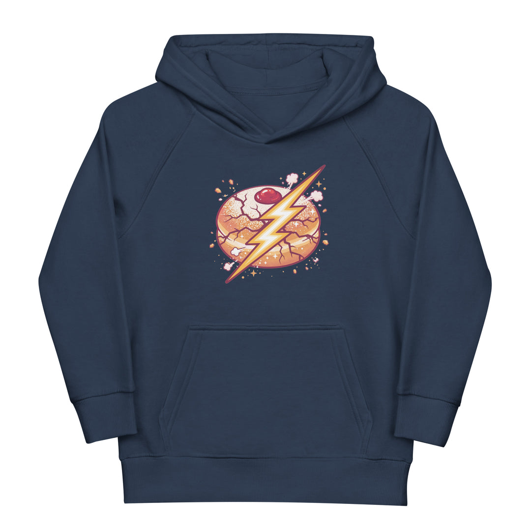 Sufganiyah Lightning Jewish pride kids organic hoodie in French Navy - back view