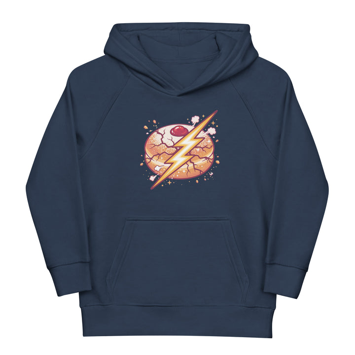 Sufganiyah Lightning Jewish pride kids organic hoodie in French Navy - back view