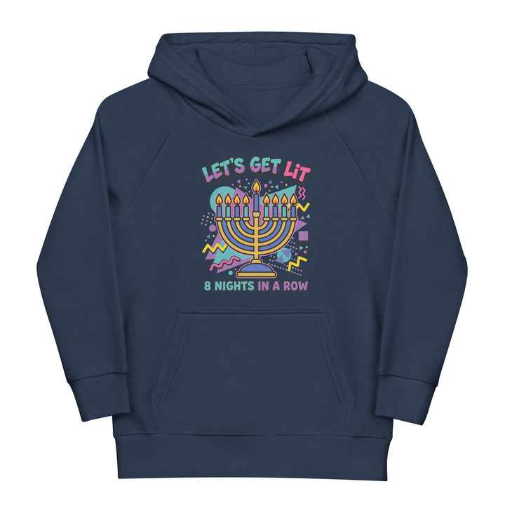 Lets Get Lit 90s Jewish pride kids organic hoodie in French Navy - front view