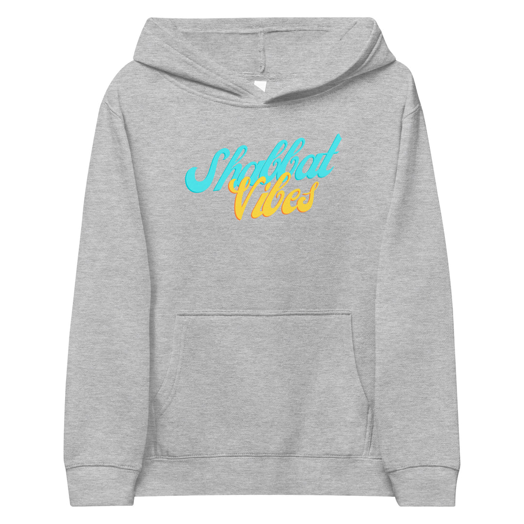 Shabbat Vibes Jewish pride kids fleece hoodie in Athletic Heather - detail view