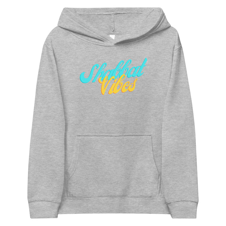 Shabbat Vibes Jewish pride kids fleece hoodie in Athletic Heather - detail view