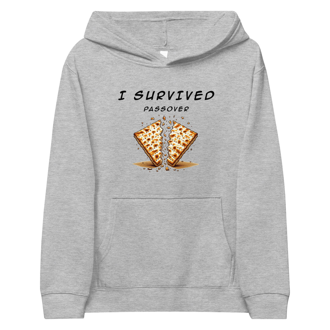 Passover Jewish pride kids fleece hoodie in Athletic Heather - front view