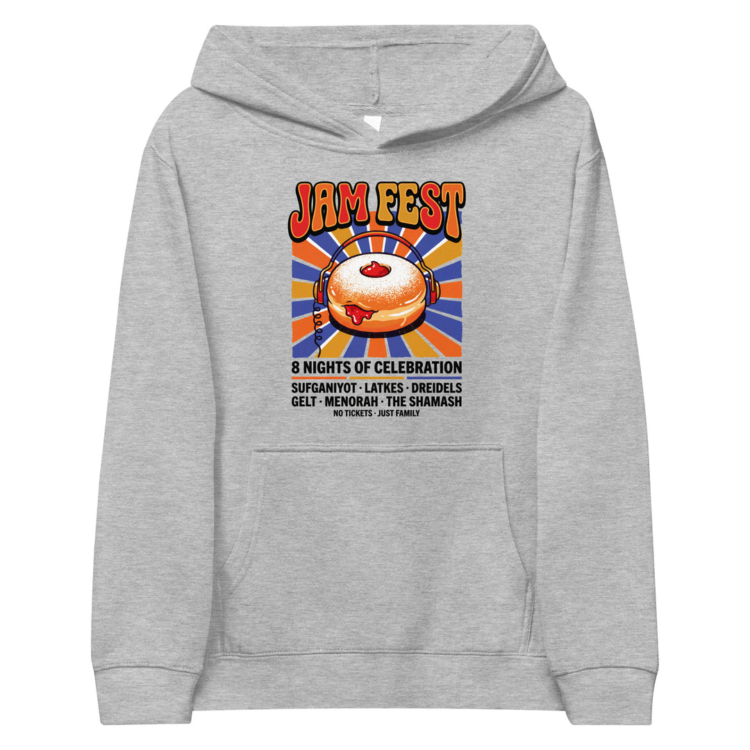 Jam Fest 8 Nights Jewish pride kids fleece hoodie in Athletic Heather - back view